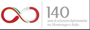 Logo di 140 anni rapporti diplomatici Italia MOntenegro